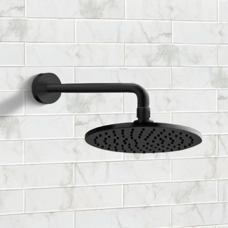 Remer 359MM20-343-30-NO 8 Inch Wall Mounted Rain Shower Head With Arm, Matte Black